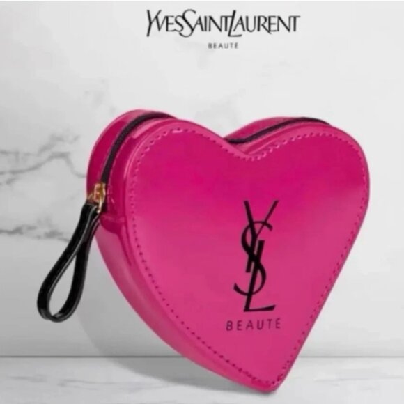 💖 YSL Pink Patent Heart Pouch with Mirror 💖 - Picture 1 of 4